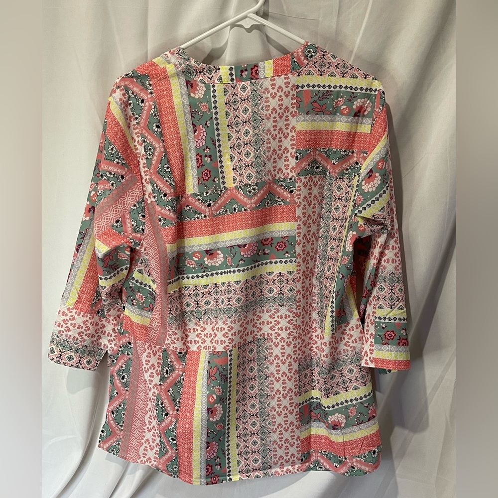 Womens 3/4 Sleeve MultiPrint Multi Color Boho Style Top Size 12 (Large) NWOT - Picture 8 of 16